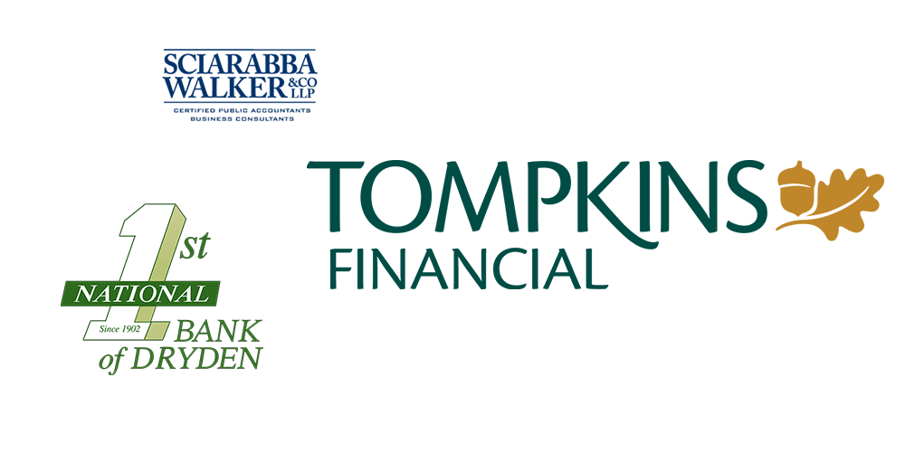 Logos of Tompkins Financial Sciarabba Walker, and Tompkins Financial. 