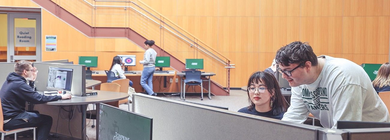 Wide shot of people looking at computers!