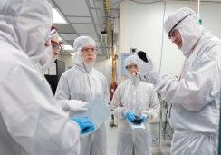 Tm Pennell instructing students in the Cornell NanoScale Fabrication clean room